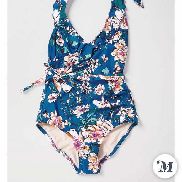 ModCloth Reese Blue Floral One Piece Swimsuit S - Picture 4 of 5